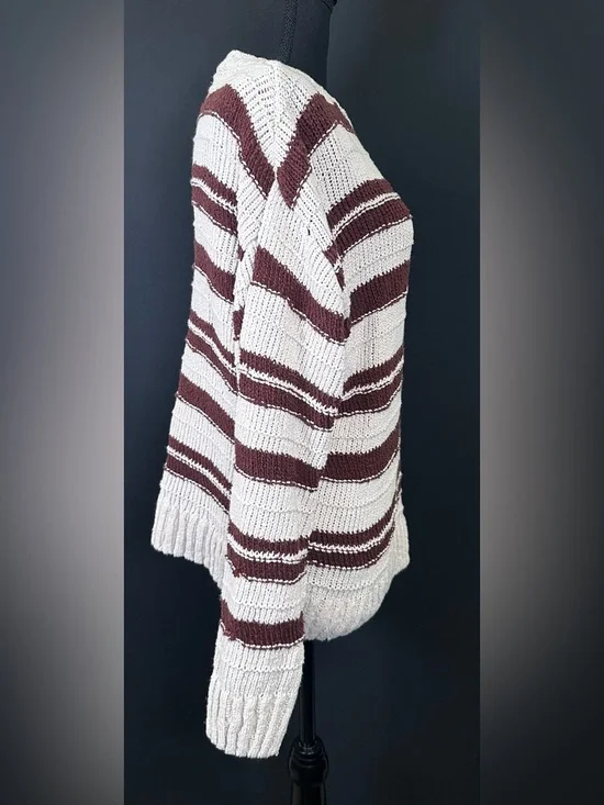 #175- Zara Cream and Brown Striped Crewneck Sweater - Picture 7 of 10